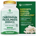 PurePremium Chromium Picolinate 200mcg - Suplemen Potensi Kromium Tinggi - Dukungan Kesehatan Mineral Estial untuk Pria / Wanita - Gluten- Bebas - 3 Bulan Suppply - 100 Kapsul