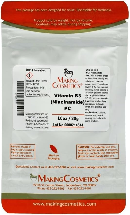 Making Cosmetics - Vitamin B3 (Niacinamide) PC - 1.0oz / 30g - Cosmetic Ingrediens