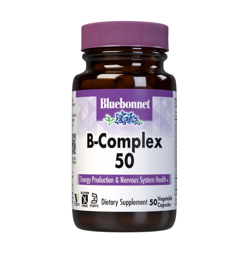 Kompleks 50 Vegetable Capsules Bluebonnet, Complete Full Spectrum, Vitamin B6, B12, Biotin, Fleek, Vegan, Vegetarian, Gluten Free, Soy Free, Milk, Kosher, 50 Vegetable Capsules