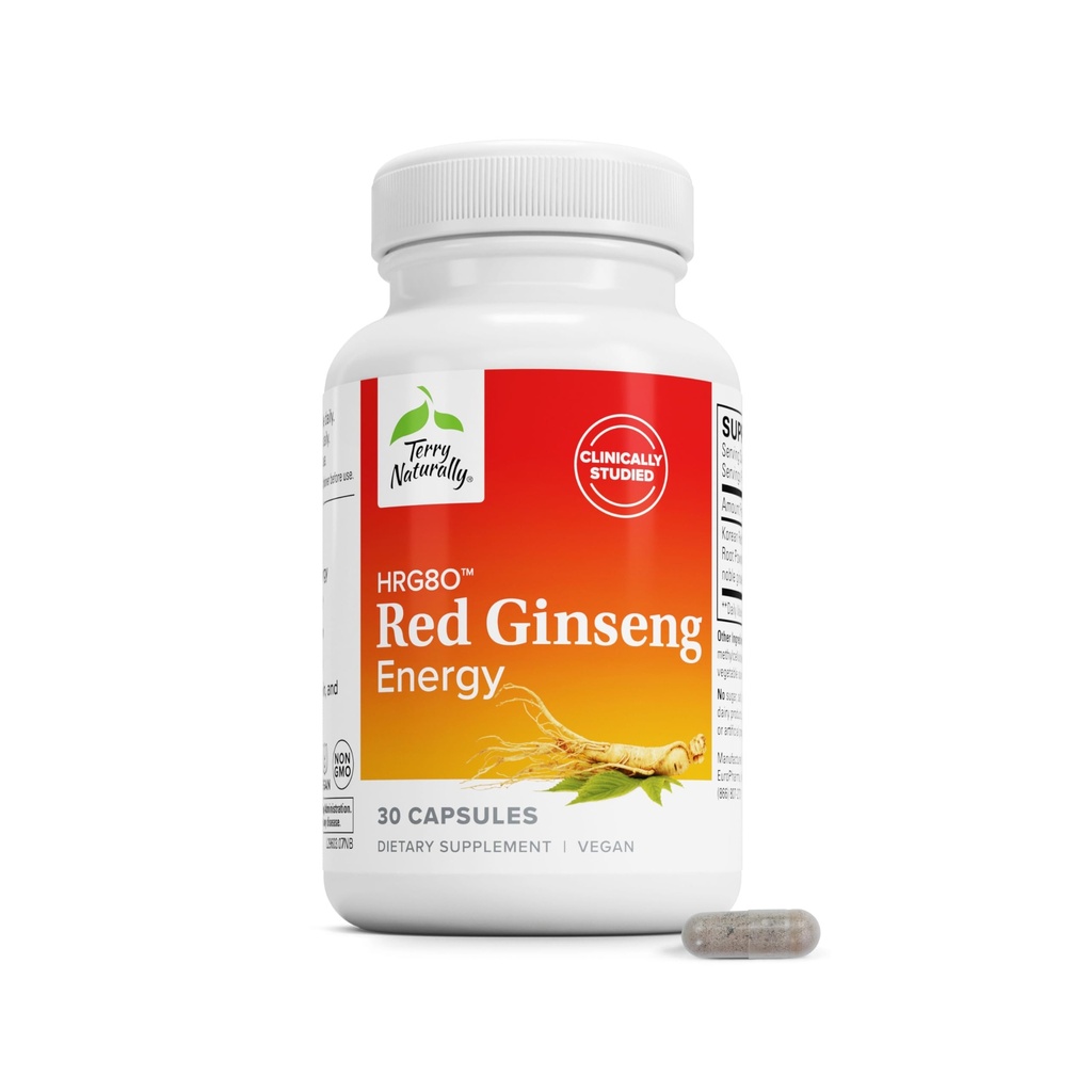 Terry Alami HRG80 Energi Ginseng Merah - Tambahan untuk Mendukung Energi Kesehatan & Fokus - Herbal Suplemen dengan Pajang Root Merah Ginseng Korea - Tablets Vegan untuk Membantu Endurance Kesehatan - 30 Kapsul