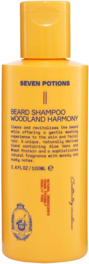 SEVEN POTIONS JENIS Shampo untuk Pria - Lembut, Membersihkan Cuci, Janggut Bebas - Alam, Vegan, Salib - (Woodland Harmony, 3.4 Fl Oz)