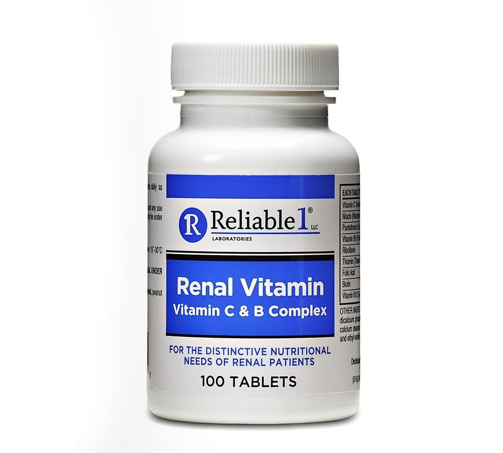 RELIABLE 1 LABORIES Renal Vitamin C & B Kompleks untuk Pria dan Wanita (100 Tablet Per Botol) (Single)
