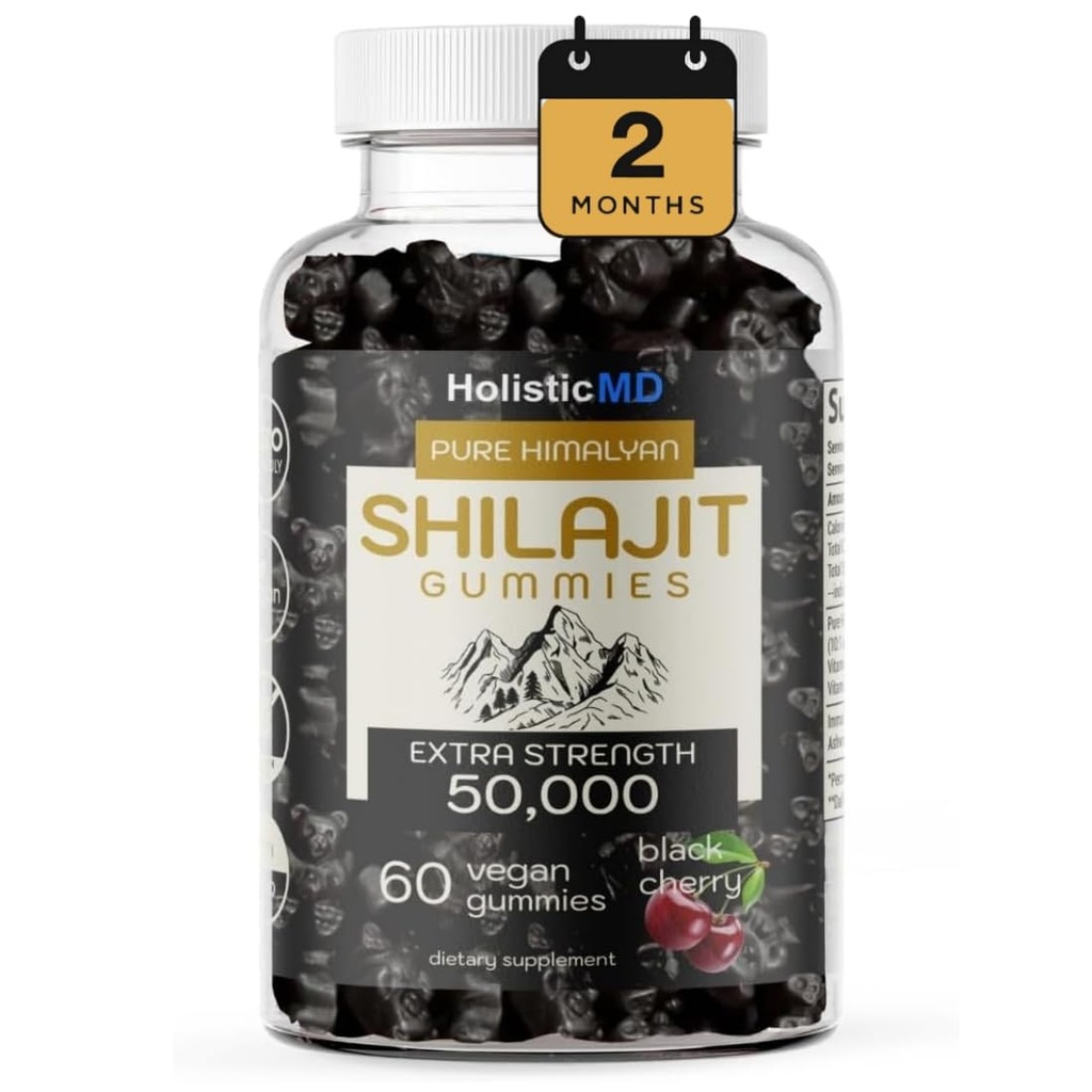 Shilajit Gummies untuk Perempuan Murni Ekstra Strenght 50.000 Resin untuk Metabolism Dukung Ashwaganda Siberian Chaga 124; 2 Bulan Supply Vegan Keto FriendCherry 60 Gummies