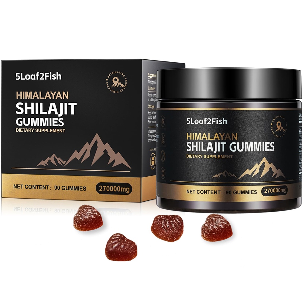 Gumi Organik Shilajit, Murni Himalaya Shilajit Gummies untuk Tambahan Pria, Emas Shilajit Gummies untuk Perempuan 85 Alam + Trace Mineral, Ashwagandha, Ekstrak Minyak Benih Hitam, 90 Gummi