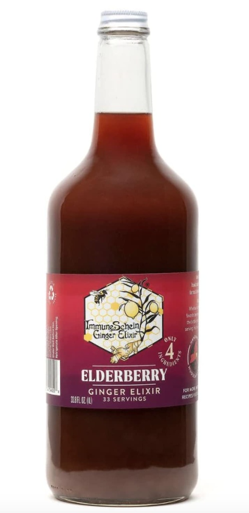 ImmuneSchein Elderberry Elixir Shots - hanya 4 Real Food Ingredices, No Water, Vinegar atau Preservatif: Dibuat dari Organic Ginger Roots & Elderberry (33.8 flf oz, 1 Pack)