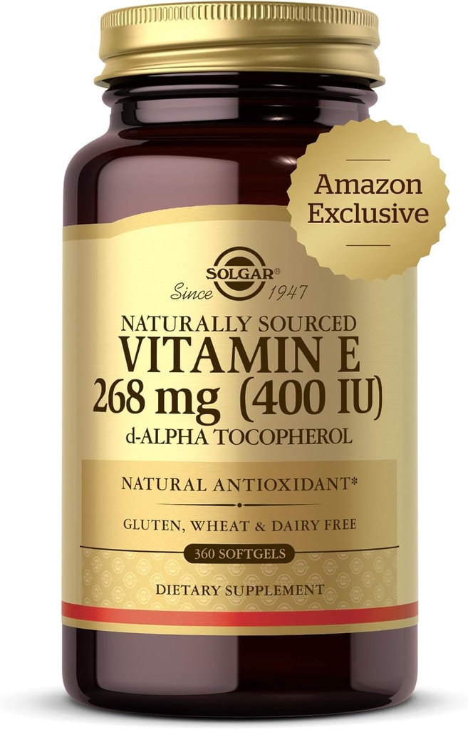 Solgar Vitamin E 268 mg (400 IU), 360 Alpha Softgels - Natural Antioksidan, Skin & Imune System Support - ilmile- Sourced Vitamin E - Gluten Free, Dairy Free - 360 Servings