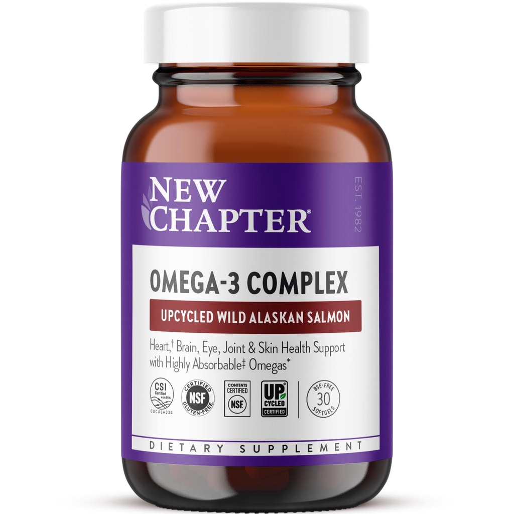 Kompleks Bab Omega-3 Baru, 1000mg Softgels, Tambahan Minyak Ikan Salmon Liar untuk Jantung, Otak, Mata, Gabungan & Skin Kesehatan Dukungan - 30 Count
