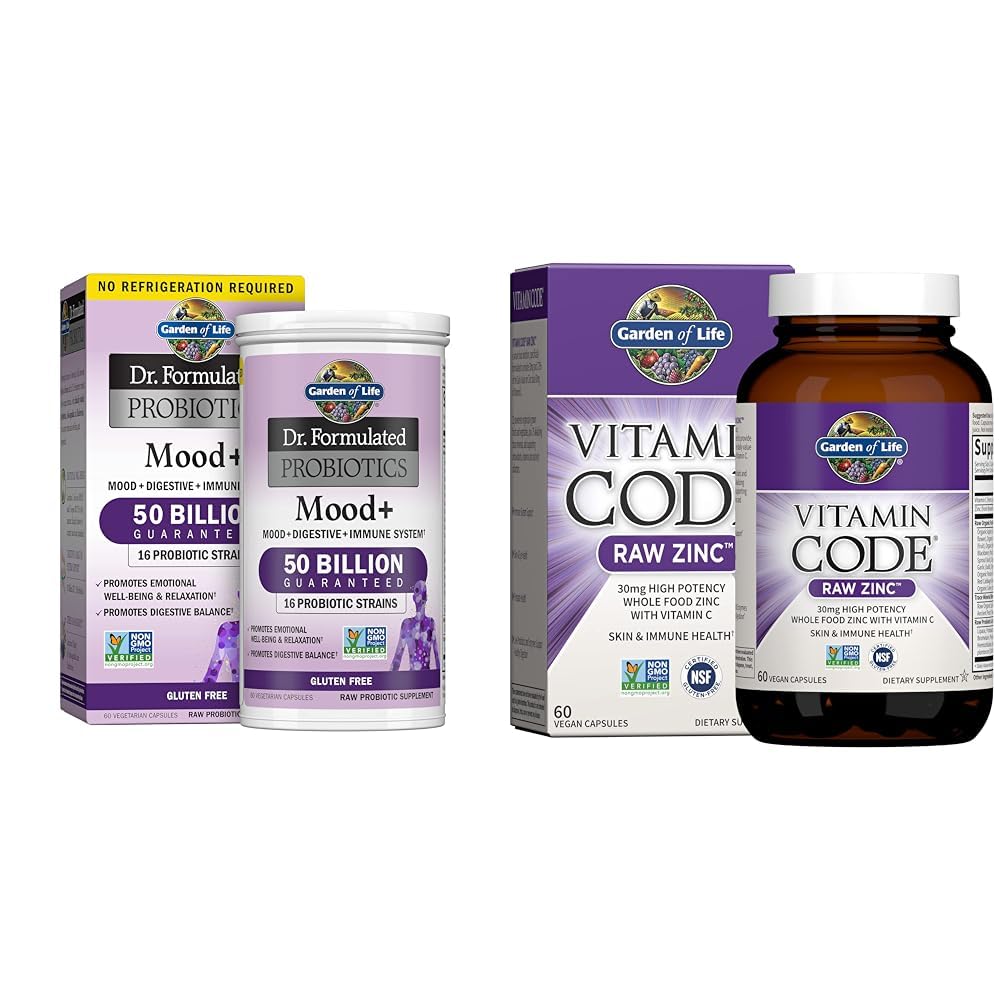 Taman Kehidupan Dr. Formulated ProgramMood + Acidophilus Probiotic Suplemen & Zinc Potensi Tinggi 30mg Mencabut Zinc dan Vitamin C Multimineral