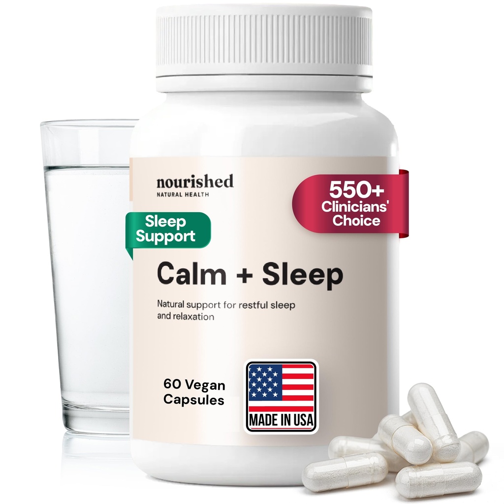 Nucheed Natural - Calm + Sleep Capsules for Deep Rest & Relaxation with Ashwagandha, Chamomile, Tart Cherry Extract, Passionflower, L-theanine, & Magnesium - 60 Capsules