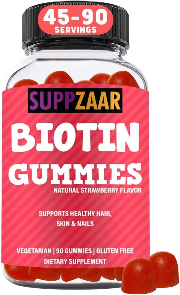 Vegan Biotin Guvor Vitamin - Non-GMO, Glutin & Gluten- Free, 90 Gummies - SUPZAAR