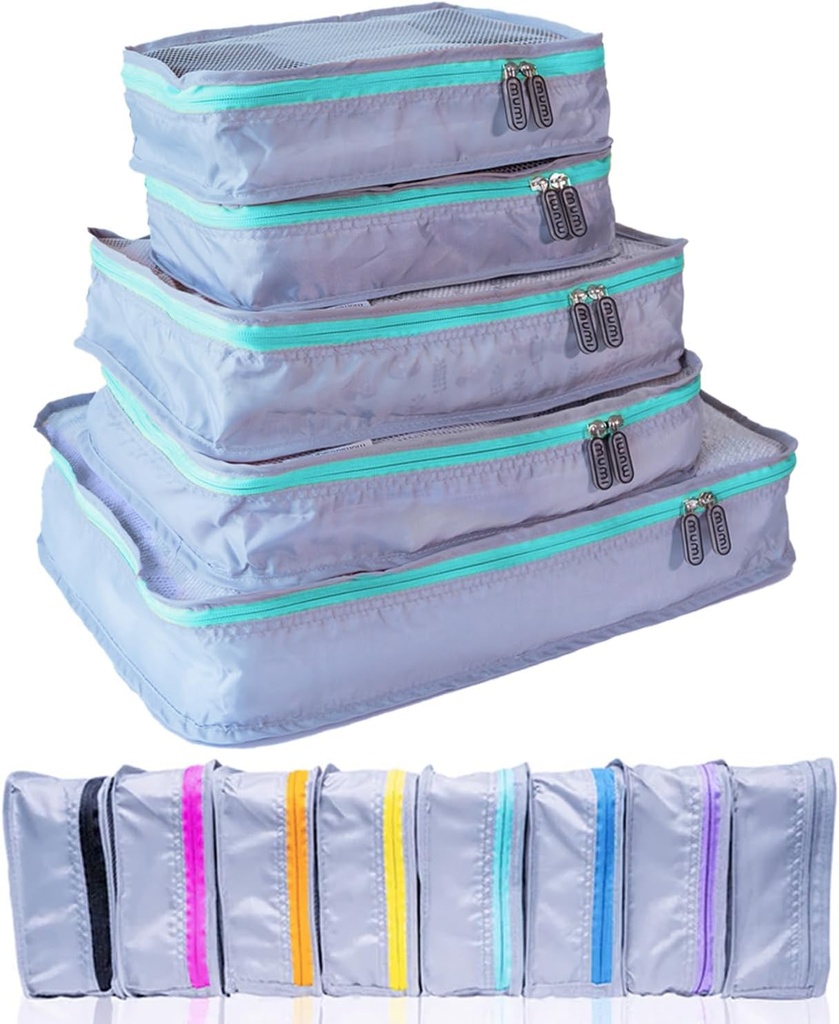 Kubus MURI Packing - 5-Piece Compression Packing Cubes for Travel, Lumerage Organizers for Suitcases, Carry- On Bags, Bags, and Duffel Bags - Space- Saving Travel Essentials - Aqua