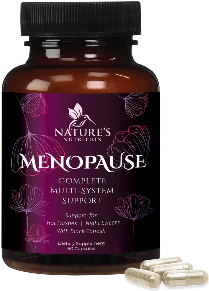 Suplemen Menopause bagi Perempuan dengan Black Cohosh - Hot Flash dan Hormone Dukungan untuk Perempuan, Bantuan Menopause Natural Vitamin Menopuse Mensupport Mild Night Sweets & Saldo, Non-GMO & Gluten Free - 60 Capsules