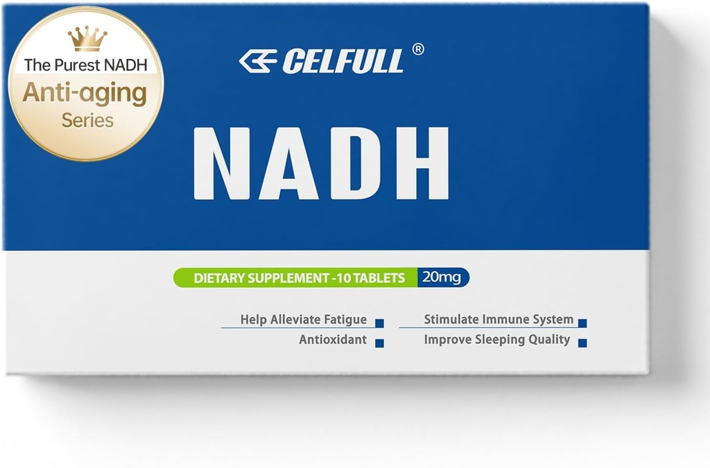 Suplemen CELFULL NADH Tambahan 40mg Enchance NMN Alternatif NAD + Tambahan untuk Suplemen Imune Dukungan Antiaging Boost Brain Cognition & Chronic Fatigue Suplemen