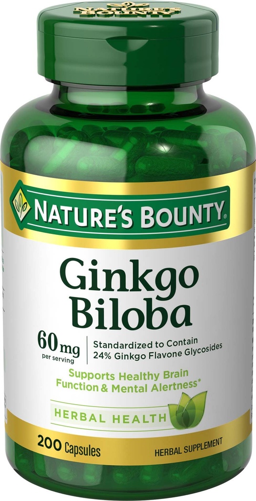 Nature 's Bounty Ginkgo Biloba, Support Healthy Brain Fungsi, Herbal Suplemen, 60 Mg, 200 Kapsul
