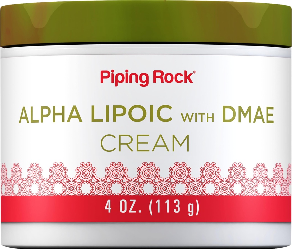 Piping Rock Alpha Lipoic Acid 124; 4 oz 124; dengan DMAE Cream 124; Hydrating & Firming for Face & Skin 124; Non GMO, Gluten Free