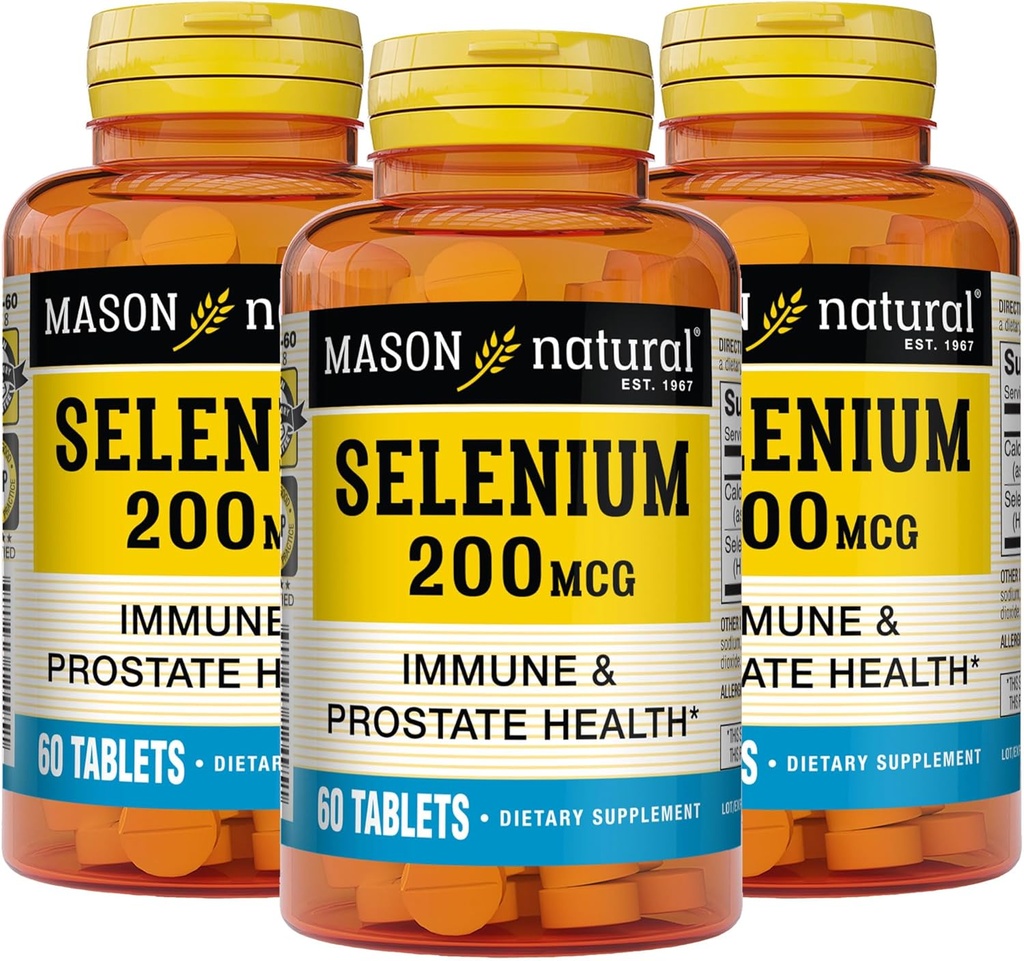 MASON NATURAL Selenium 200 mcg - antioksidant Suplemen Ammune Support & Prostate Health, Escate Mineral, 60 Tablet (Paket 3)