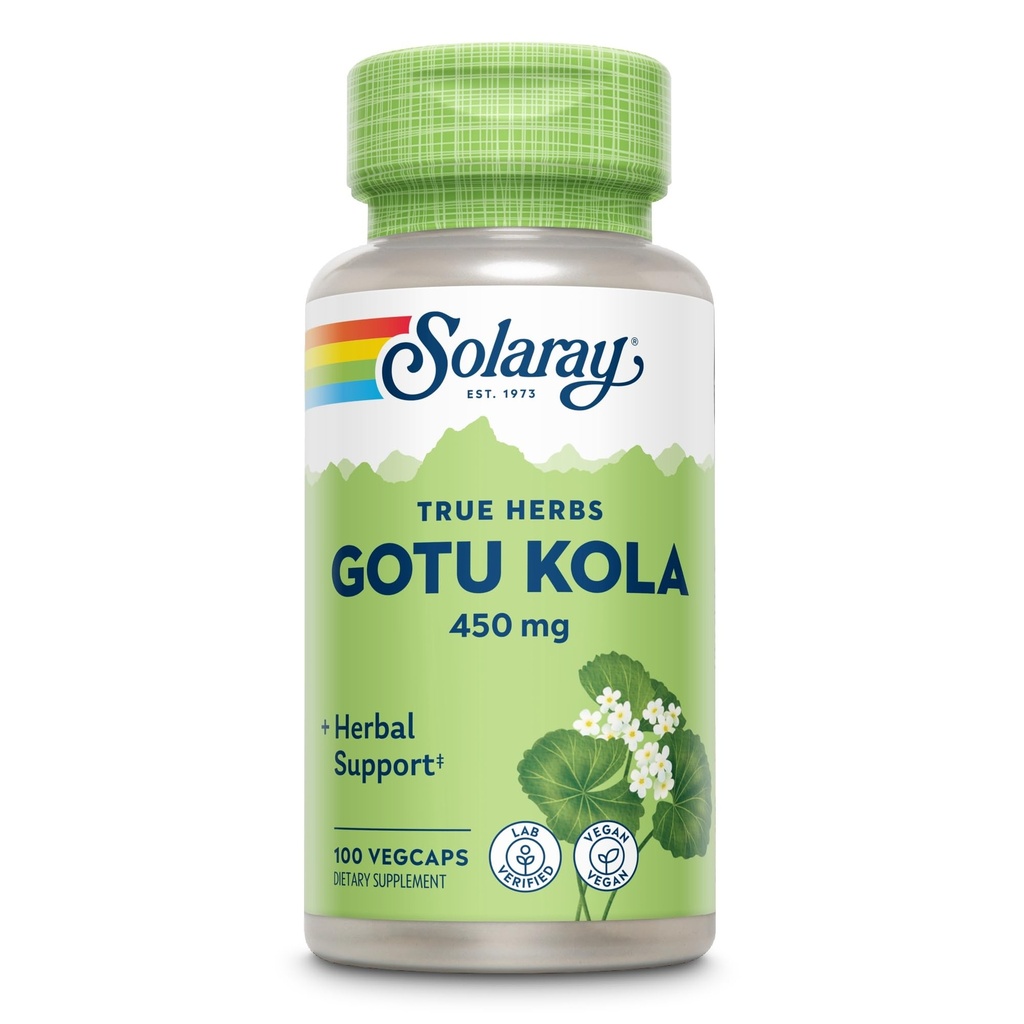 SOLARAY Gotu Kola 450mg - Centella Asiatica Herbal Suplemen - Gotu Kola Capsules Dibuat dengan Whole Aerial for Powerful Wellness Support - Vegan, Non- GMO, Lab Verifikasi, 60- Hari Jaminan, 100 Pegawai