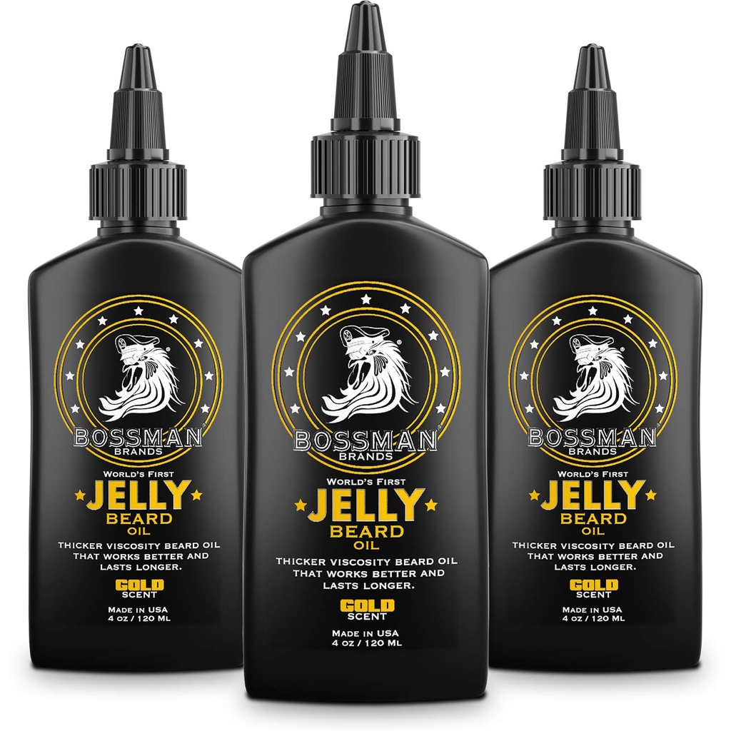 Bossman Jelly Beard Oil for Men - 3 Pack (12 oz in Total, Gold Scent) - Lembut, Moisturizes & Kondisi dengan Ingrediens Alam