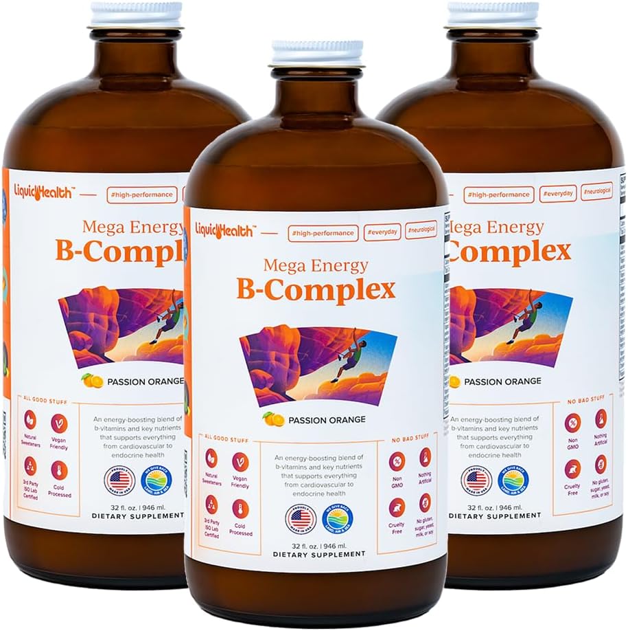 Metode Energi LIQUIDHEALTH Mega Complex, Penyedia Vitamin Pertumbuhan Dewasa - Incred Energy, Relieve Stress & Fatigue, Imune Dukungan, Heart & Gut Health - Dibuat di USA, Vegan, Sugar- Free (3 Pack)