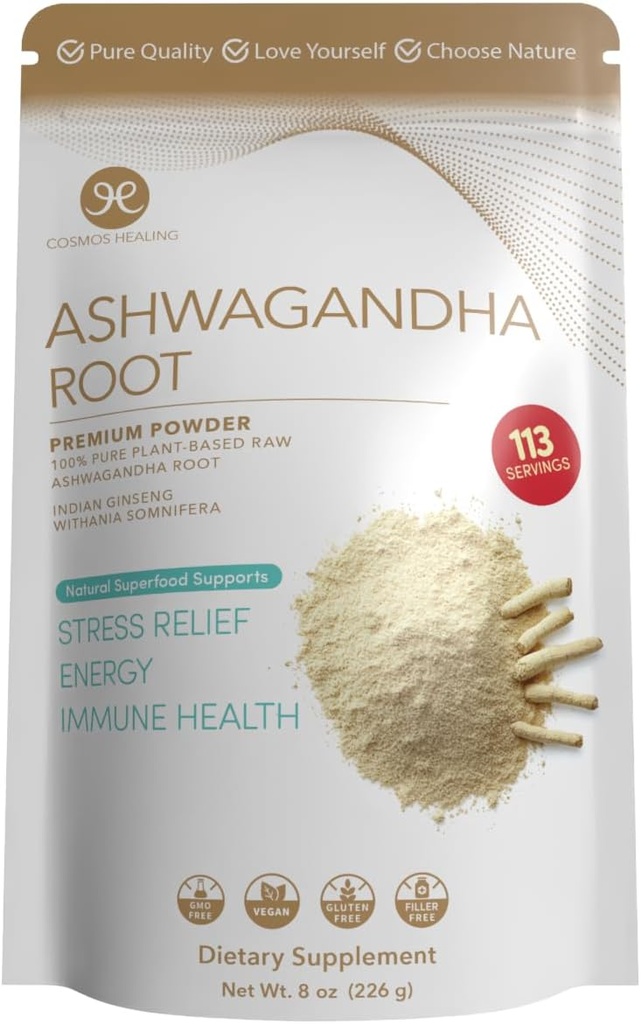 Ashwagandha Root Powder 124; Organic Adaptogen 124; 8 oz (113 pelayan) 14; 2 Grams per Serving 126; Ayurvedic Stress Dukungan & Energy Booster 124; Non-GMO, Vegan, Gluten- Bebas