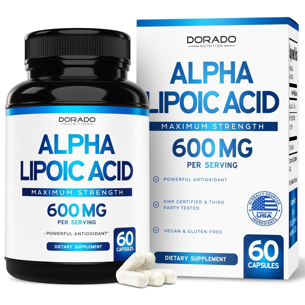 Alpha Lipoic Acid 600mg per Serving 60 Kapsul - Benable Antioksidant untuk Neuropathy dan Kesehatan Kardiovaskular (Suplemen ALA) - Pihak Ketiga Diuji, Non- GMO, Gluten Free, Vegan & USA