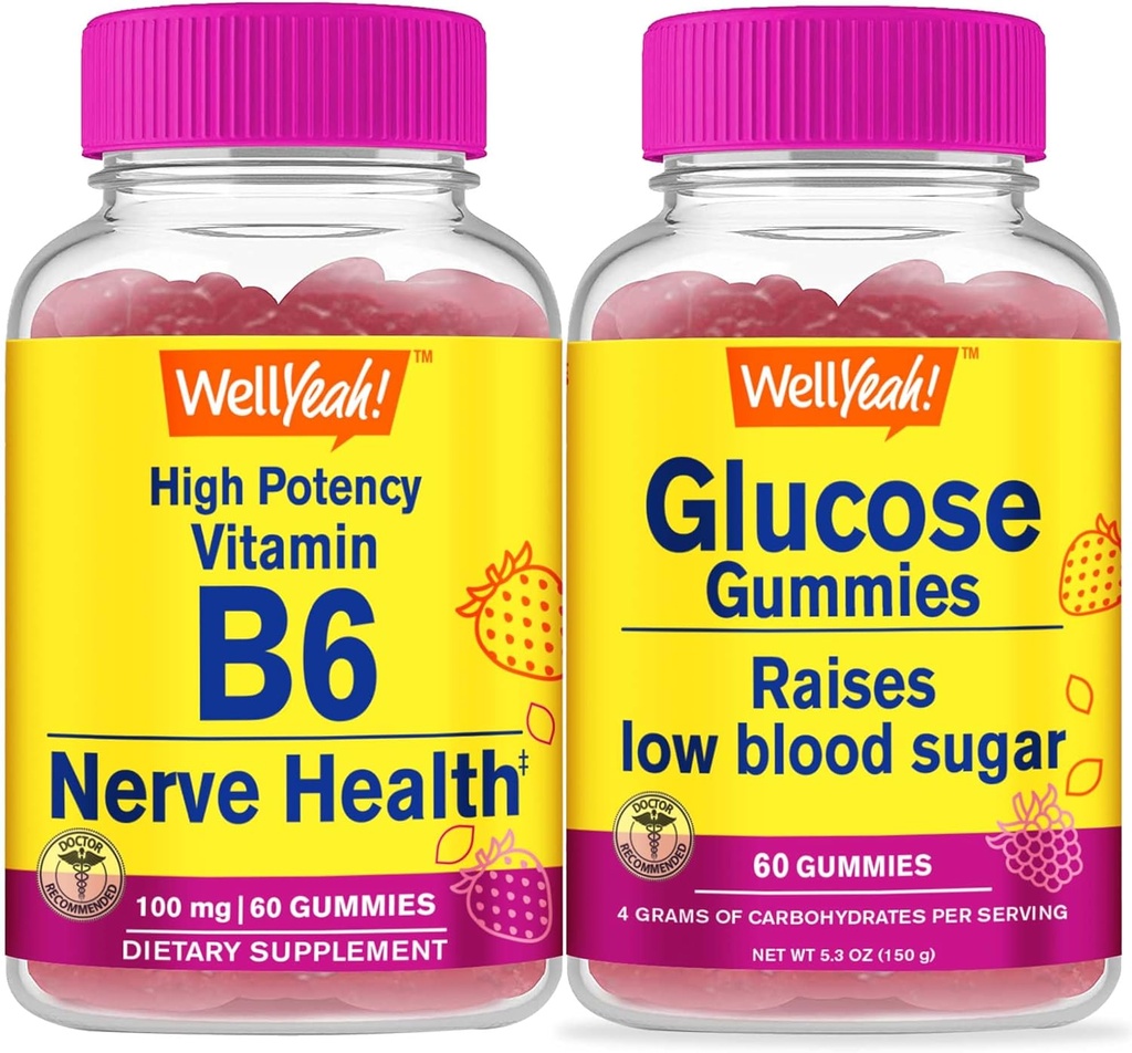 Potency Tinggi WellYeah Vitamin B6 + Glummies, Bundle - Great Tasting, Vitamin Suplemen, Gluten Free, GMO Free, Chewable Gummy