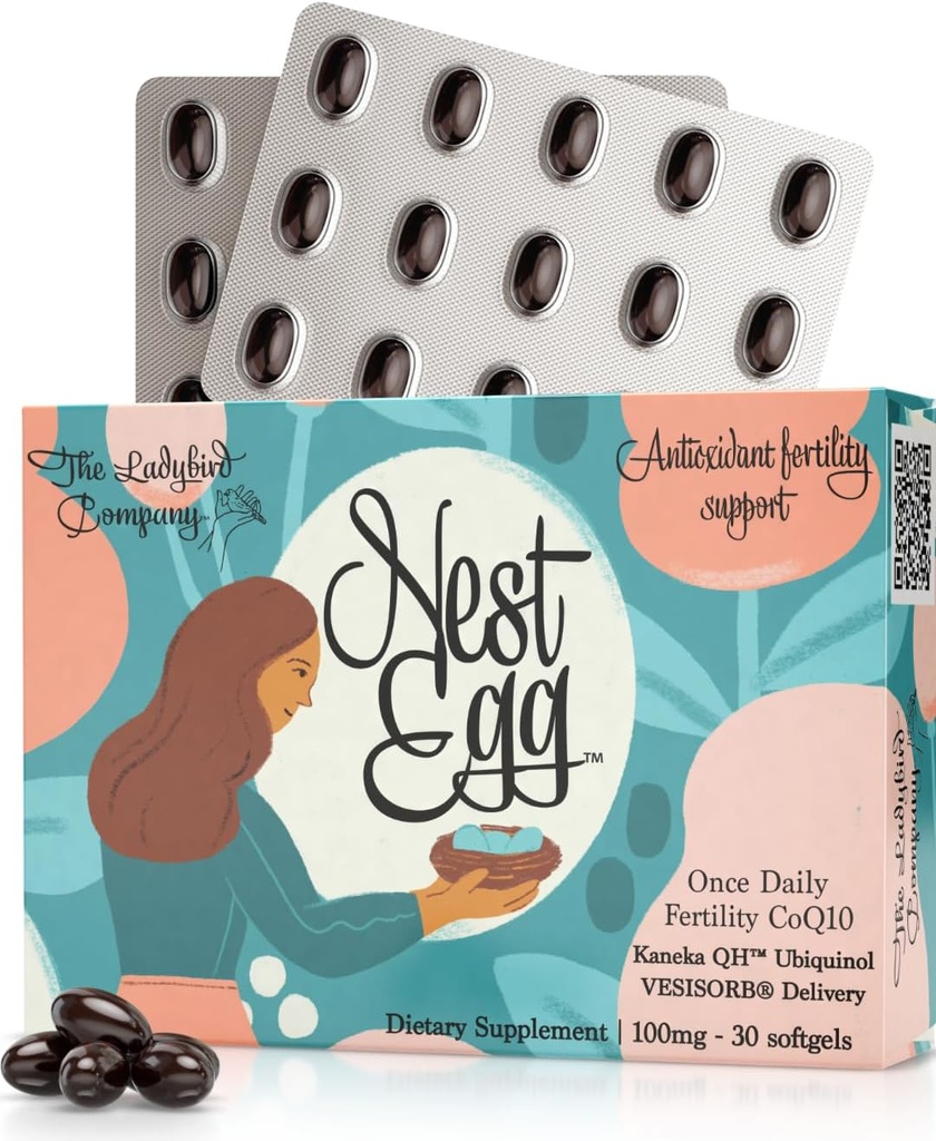 Nest Egg Ubiquinol CoQ10 100mg - Premium CoQ10 Fertility Sutility Suplemen untuk Perempuan - Dibuat di AS - Partai 3 Diuji - Setelah Daily Softgels (30 Count)