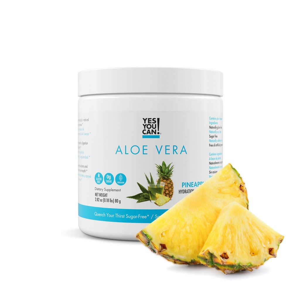 Ya Anda bisa! Powder Organic Aloe Vera Mix - Hydration Booster ditanamkan dengan Jus Aloe Murni - Flavors lezat - dibuat di USA - Antioksidant Rich - Pineapple Flavor - 40 Servis