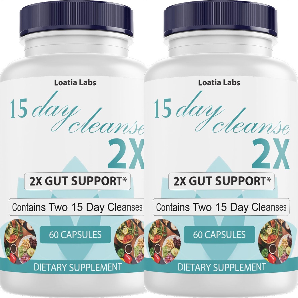 15 Hari Cleanse 2X - Double Gut & Colon Dukungan - Advanced Gut Cleanse Detox for Women & Men with Alfalfa, Cascara Sagrada, Progorium & Psyllium Husk - Non-GMO - Made in USA - 60 Capsules (2 Botol)