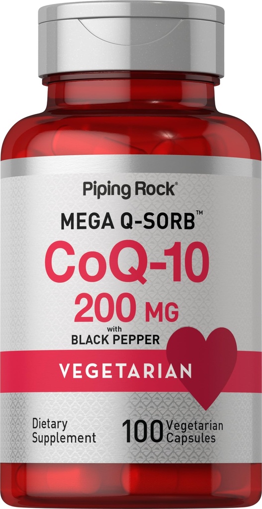 Piping Rock CoQ10 200mg Capsules 124; 100 Pil 126; dengan Black Pepper Extract 124; Koenzim Q10 Tambahan Perempuan dan Pria 124; Vegetarian, Non-GMO, Gluten Bebas