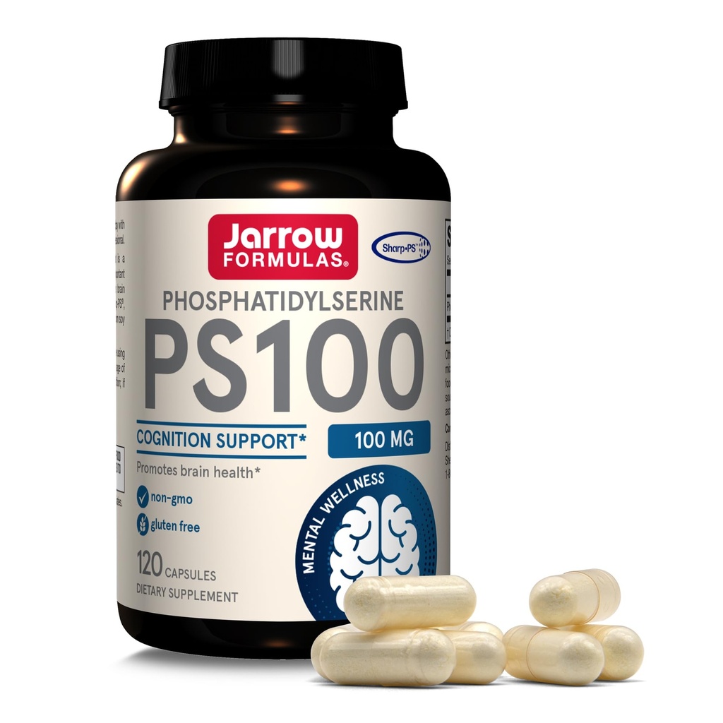 Jarrow Formulas ® PS100 Phosphatidyserine, 100 mg, Dietary Supplemen Kesehatan dan Pendukung Penyatuan Otak, 120 Capsules, Hingga 120 Hari Supply