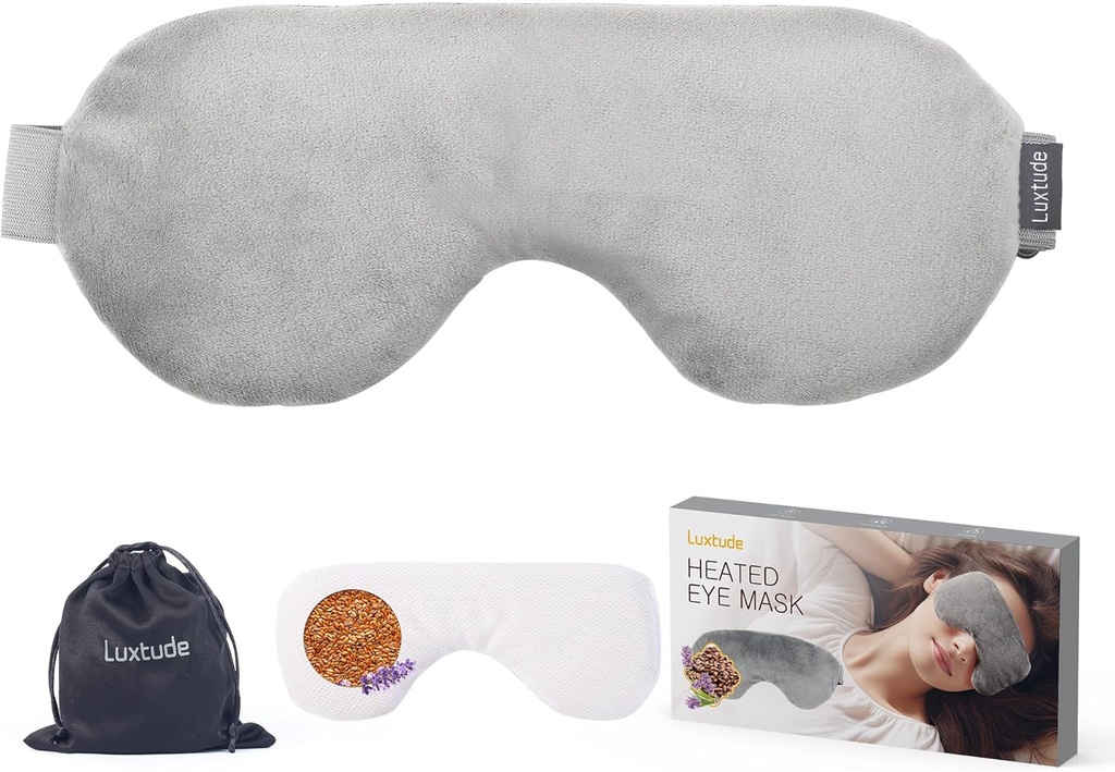 Luxtude Heated Eye Mask for Dry Eyes with Flaxseed & Lavender, Microwave Warm Eye Compress Moist Moist Mask, Weighted Eye for Sleeping, Hot Stye Eye Compress for Puffy Eyes, Dark Circles (Gray)