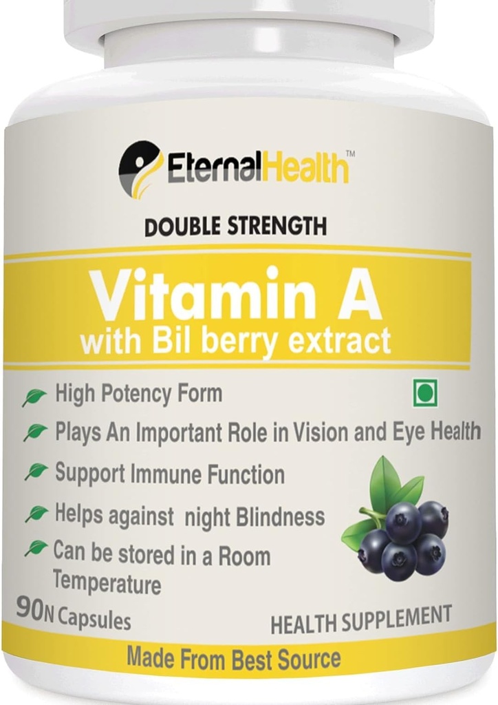 Egyna.lHealth Vitamin A (Kekuatan Ganda) dengan Bilberry Extracts dan Retinyl Palmitate Extracts - High Potency Form - Pasport Heally Vision & Ammune System and Healthy Growth - 90 Veg Capsules