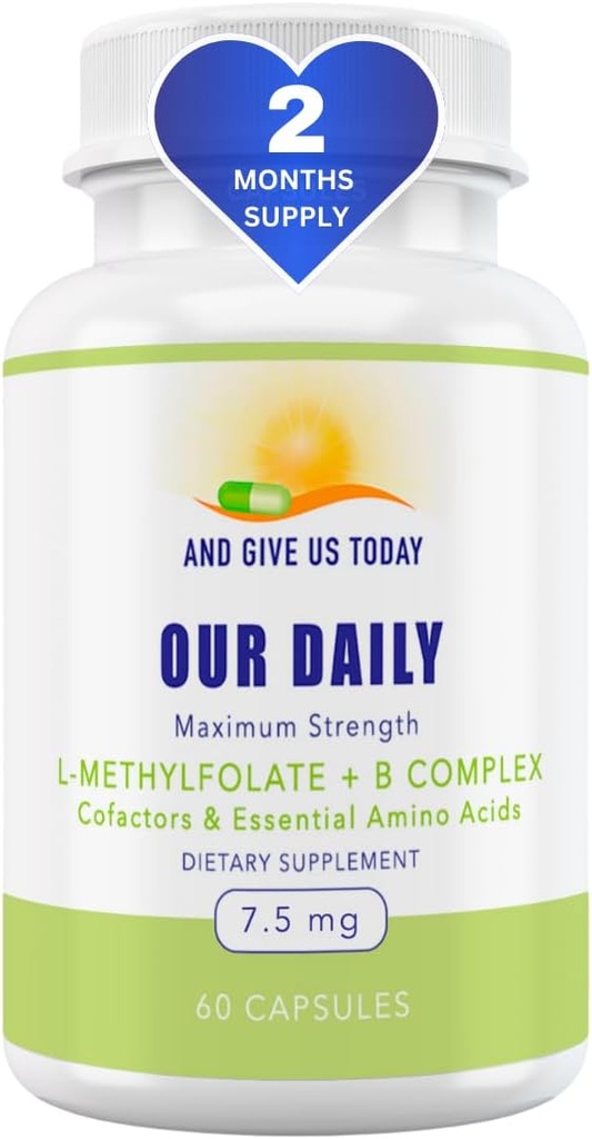 Daily Vites L- Methylfolat B Complex Cofactors & Esquency Acids (7.5mg) - Aktif Felolate, Methylated B12 Methylcobalamin, B6 dan Glycine - 60 Count