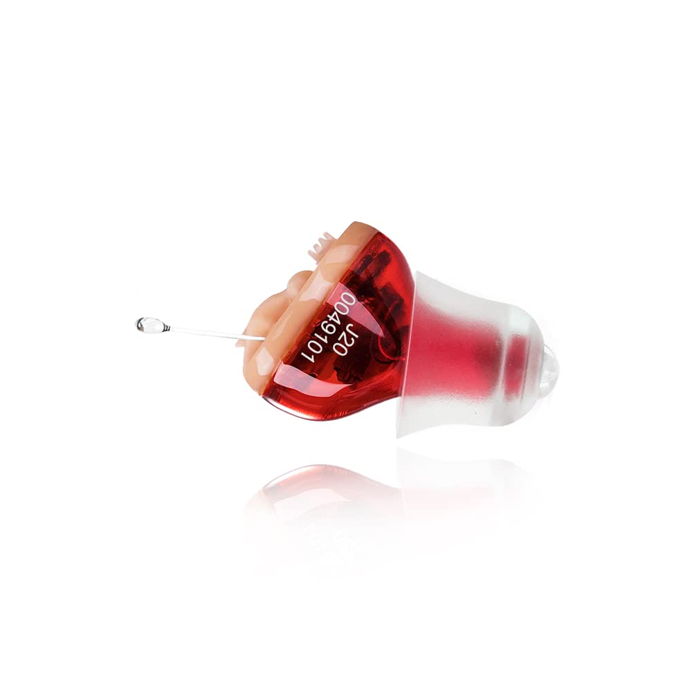 Hearing Amplifier Aid, In Ear Hearing Aids, Battery Operated Sound Amplifier, Single Hearing Aid for Senior, Invisible Sound Enhancer Red (Right Ear)