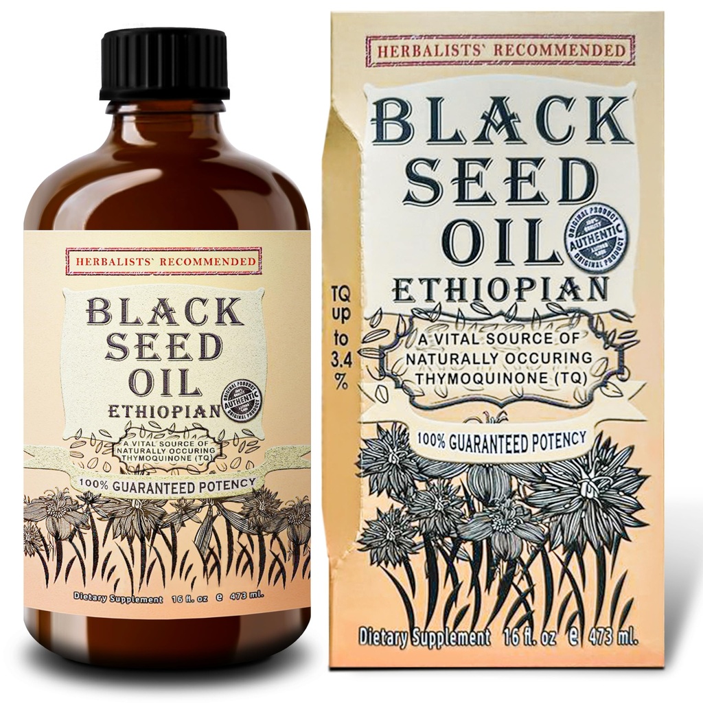 Etiopia Black Seed Oil 16oz - Ekstra Kekuatan 3x Thymoquinone - 100% Cold- Tertekan Nigella Sativa - Imunitas, Gabungan, Rambut dan Skin Dukungan