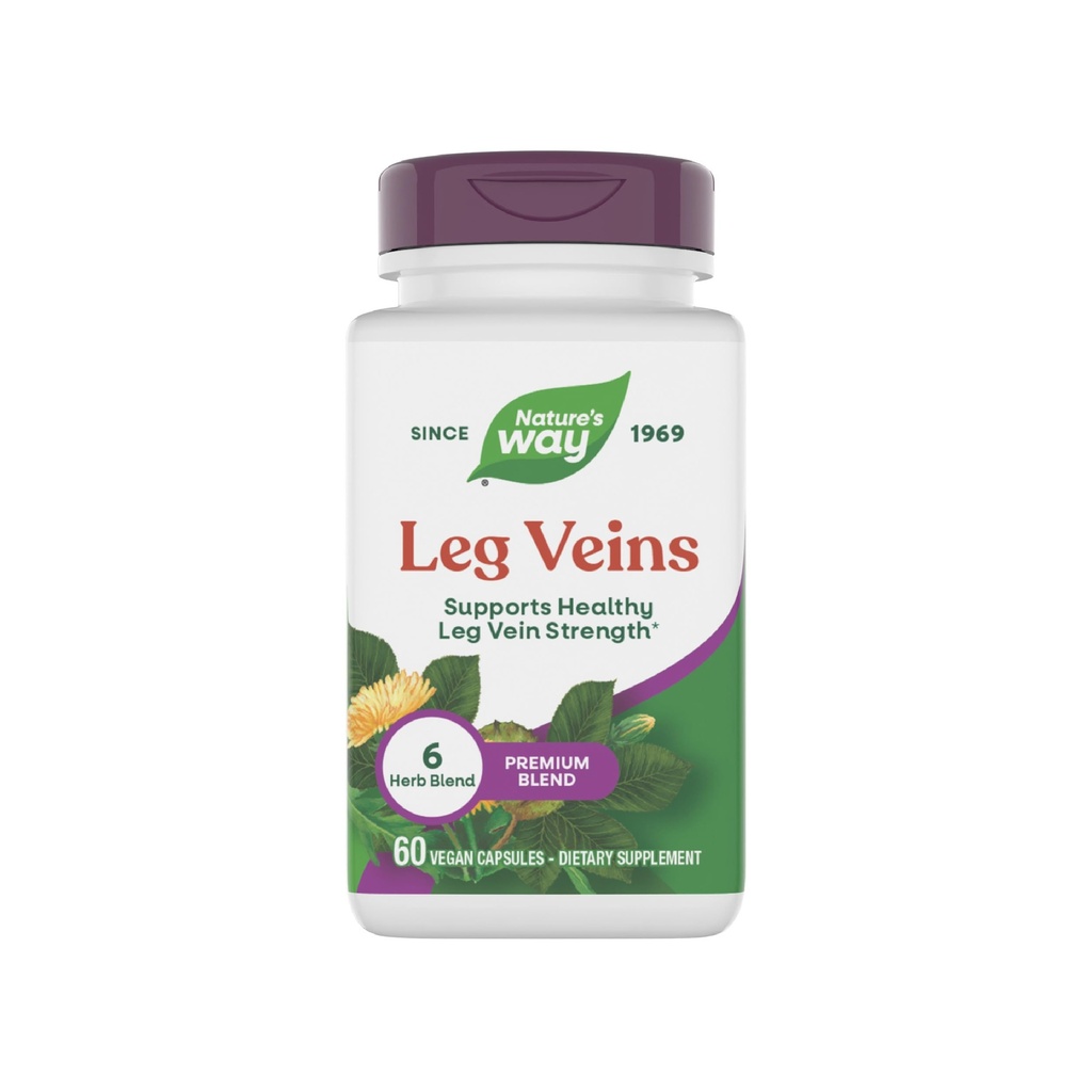 Nature 's Way Leg Veins, Supports Heally Leg Power *, 6- Herb Blend, Horse Chestnut Extract and Dandelion Suplemen, Gluten Free, 60 Vegan Capsules (Packaging May Wary)