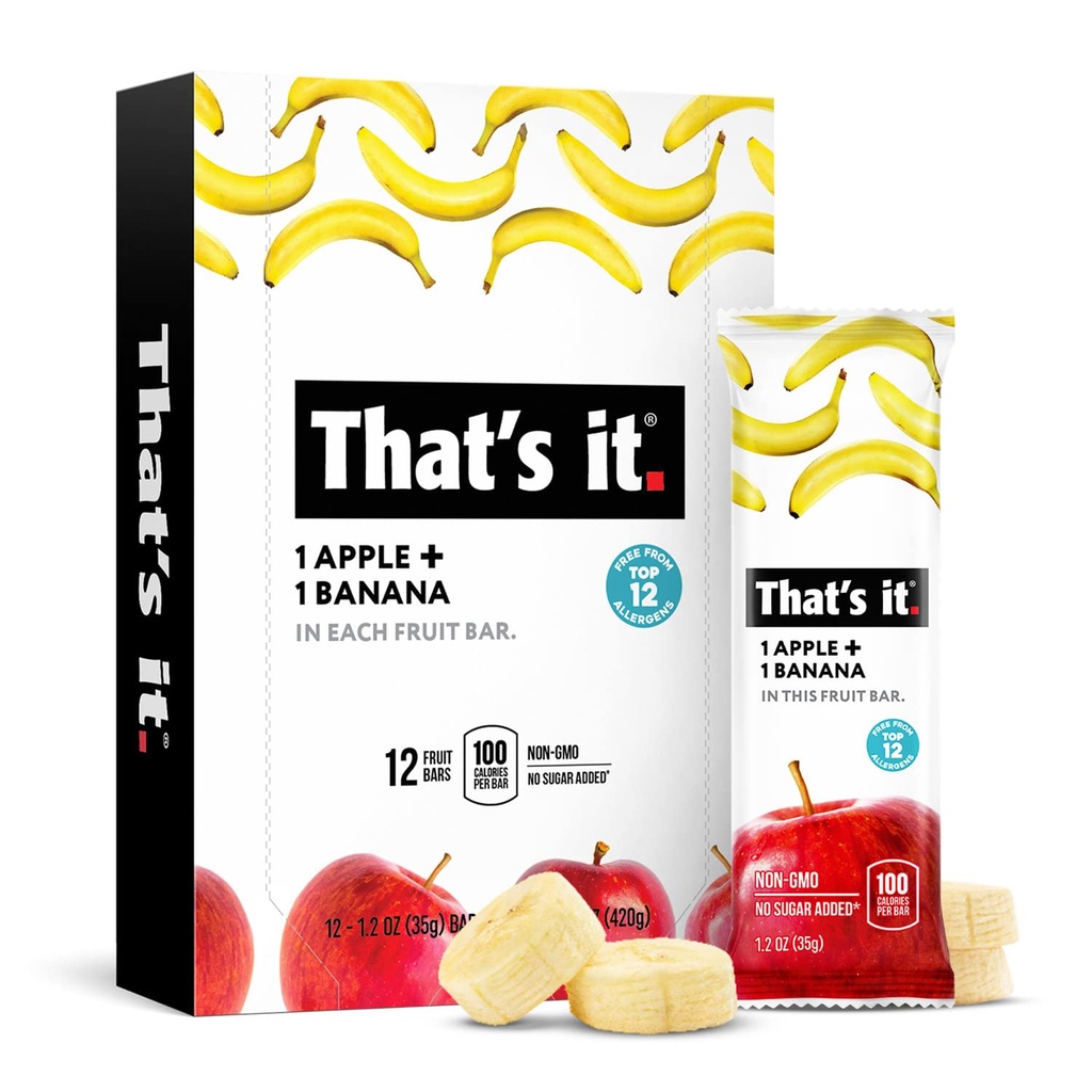 Ini adalah Apel Nutrition + Banana 100% Natural Real Fruit Bar, Paleo for Children & Adults, Non GMO Sugar- Free, Tidak ada pengawet Makanan Energi, 14.4 Oz, Paket 12