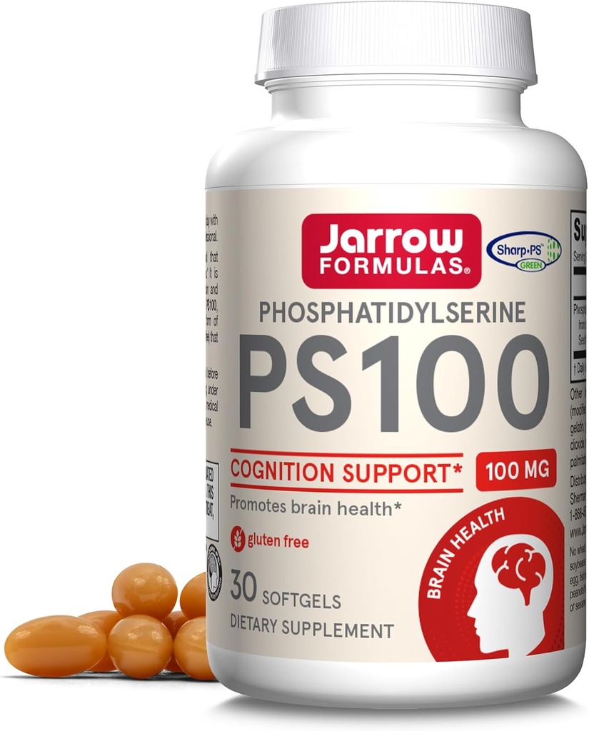Jarrow Formula PS100 Phosphatidyserine 100 mg, Dietary Suppplement for Brain Health and Cognition, 30 Softgels, 10-30 Day Suppply