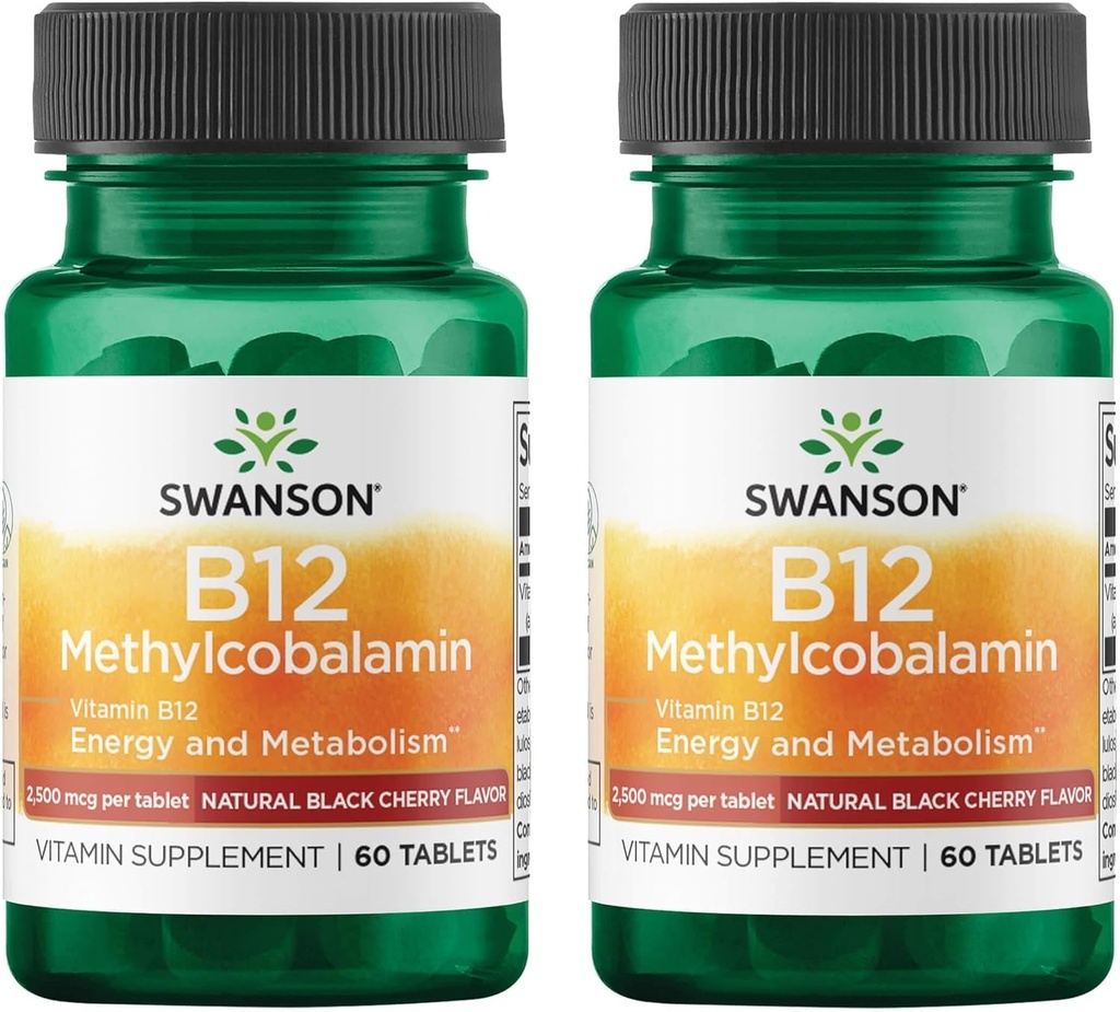 Swanson Vitamin B12 Methylcobalamin - Natural Black Cherry Flavared 2.500 mcg 60 Tab (2 Pack)