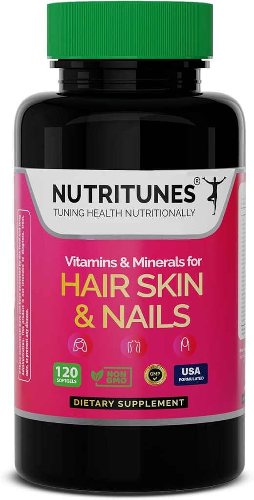 Rambut Skin dan Nail Vitamin - Biotin & Collagen Formula dengan B Vitamin, Zinc & Selenium - Promotes Kekuatan Rambut, Skin Hydration & Nail Kesehatan - 120 Softgels