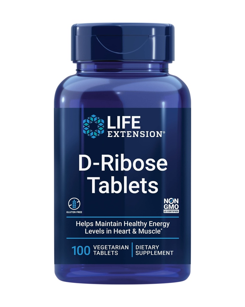 Hidup Ekstensi D-Ribose Tablet, Plus Kalsium, Membantu Menjaga Tingkat Energi Sehat dalam Hati dan Otot, Mendorong Produksi ATP, Gluten- Bebas, Non- GMO, Vegan, 100 Bistroiter Tablet
