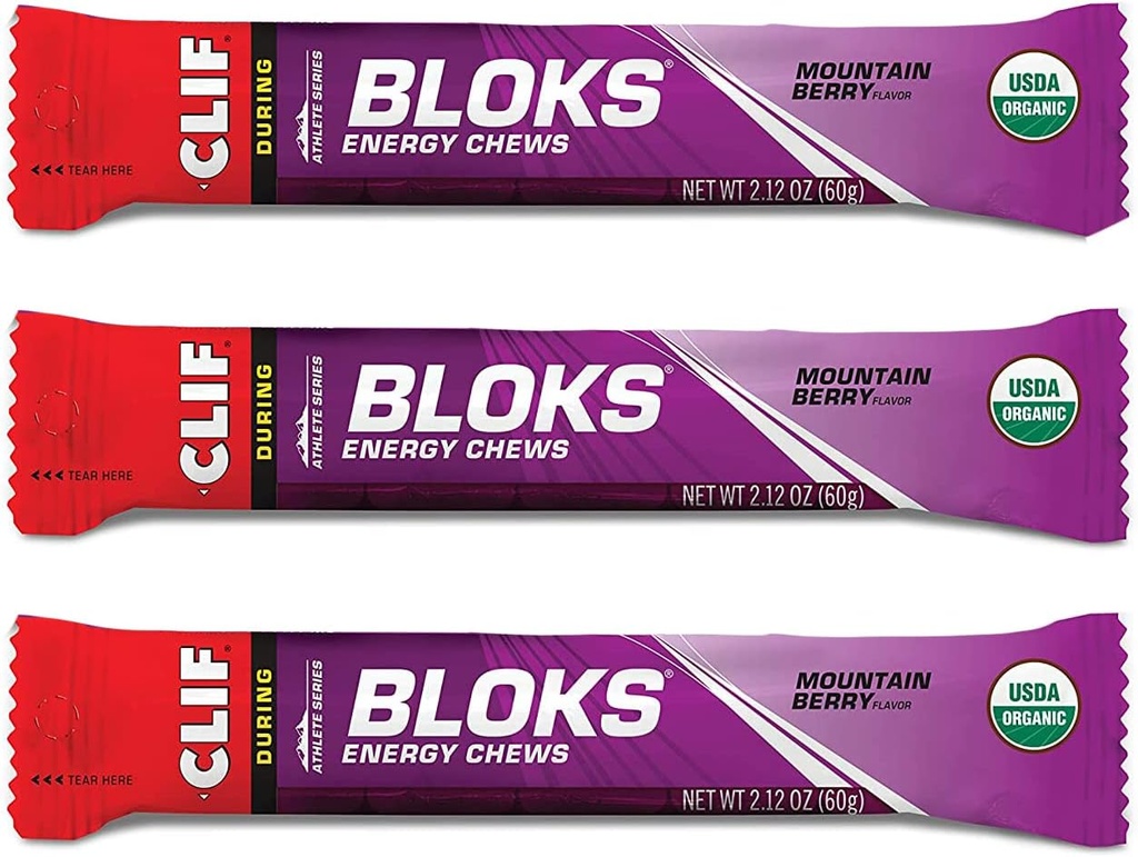 CLIF BLOKS - Energy Chews - Mountain Berry - Non- GMO - Plant Based Food - Fast Fuel for Cycling and Run-Workout Snack (2.1 Ounce Packet, 3 Count)