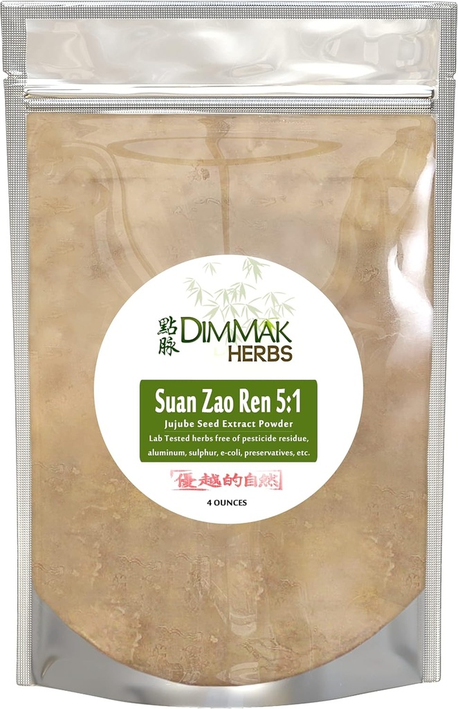 Dimmak Herbs Organic Suan Zao Ren 5: 1 Ekstra Ekstra Pack Extract 124; Jujube Benih (ziziphus) Cina Herb Lab Test 5: 1 Konsentrat Granules 112g / 4oz