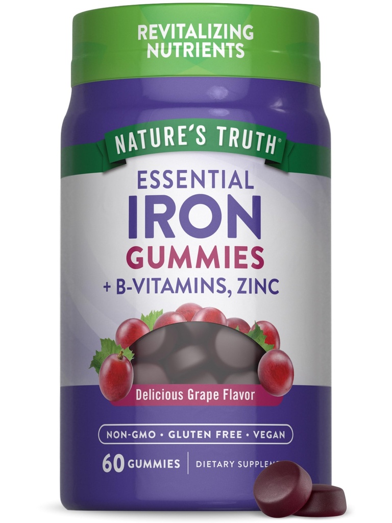 Nature 's Truth Gummies: 124; 60 Count 124; Vegan, Non-GMO & Gluten Free Supplement; dengan Zinc & B Vitamin 124; Grape Flavor