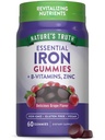 Nature 's Truth Gummies: 124; 60 Count 124; Vegan, Non-GMO & Gluten Free Supplement; dengan Zinc & B Vitamin 124; Grape Flavor