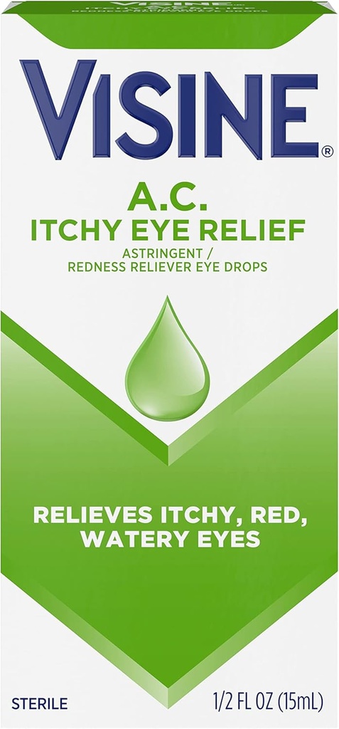 Visine A.C. Eye Relief Eye Drops with Zinc Sulfate & Tetrahydrozoline HCI, Eye Drop Treatment with Redness Relicever for Itchy, Red, Watery & Irroted Eyes, 0.5 Fist