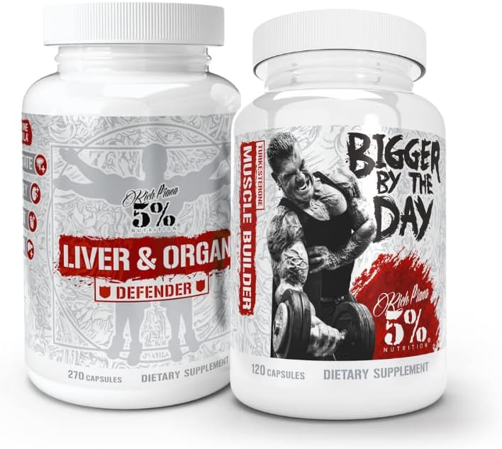 5% Nutrition 2-Stack 124; Liver & Organ Defender with NAC + BiggerByTheDay The4; Liver, Ginjal, & Heart Dukung + Anabolic Muscle Builder, Hardcore Lean Gainer, HICA, L- Leucine