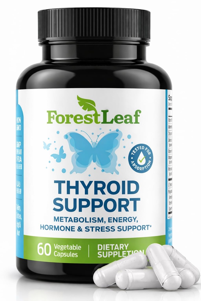Dukungan Thyroid bagi Perempuan dan Pria dengan Iodin - Energi, Fokus & Daya Tambahan Thyroid - Semua Kompleks Herbal Natural dan Vitamin Dengan B12, Zinc, Selenium, Ashwagandha - 60 Vegetarian Capsules