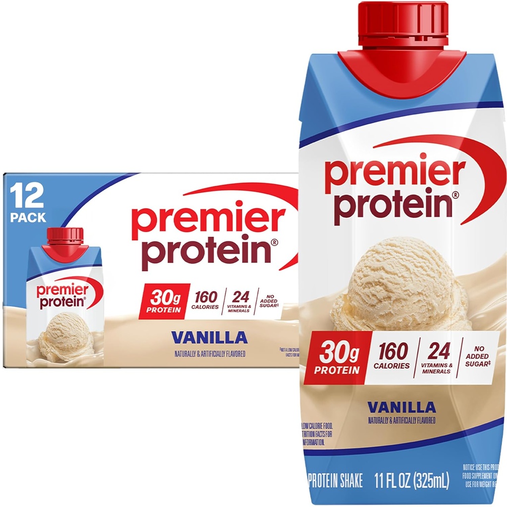 Premier Protein Shake, Vanilla, 30g Protein, 11 fli oz, Paket 12 (Packaging May Vary)